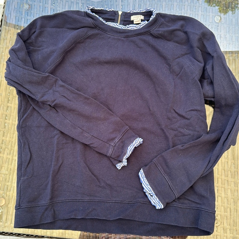 J. Crew Navy Woven Gingham Trim Pullover